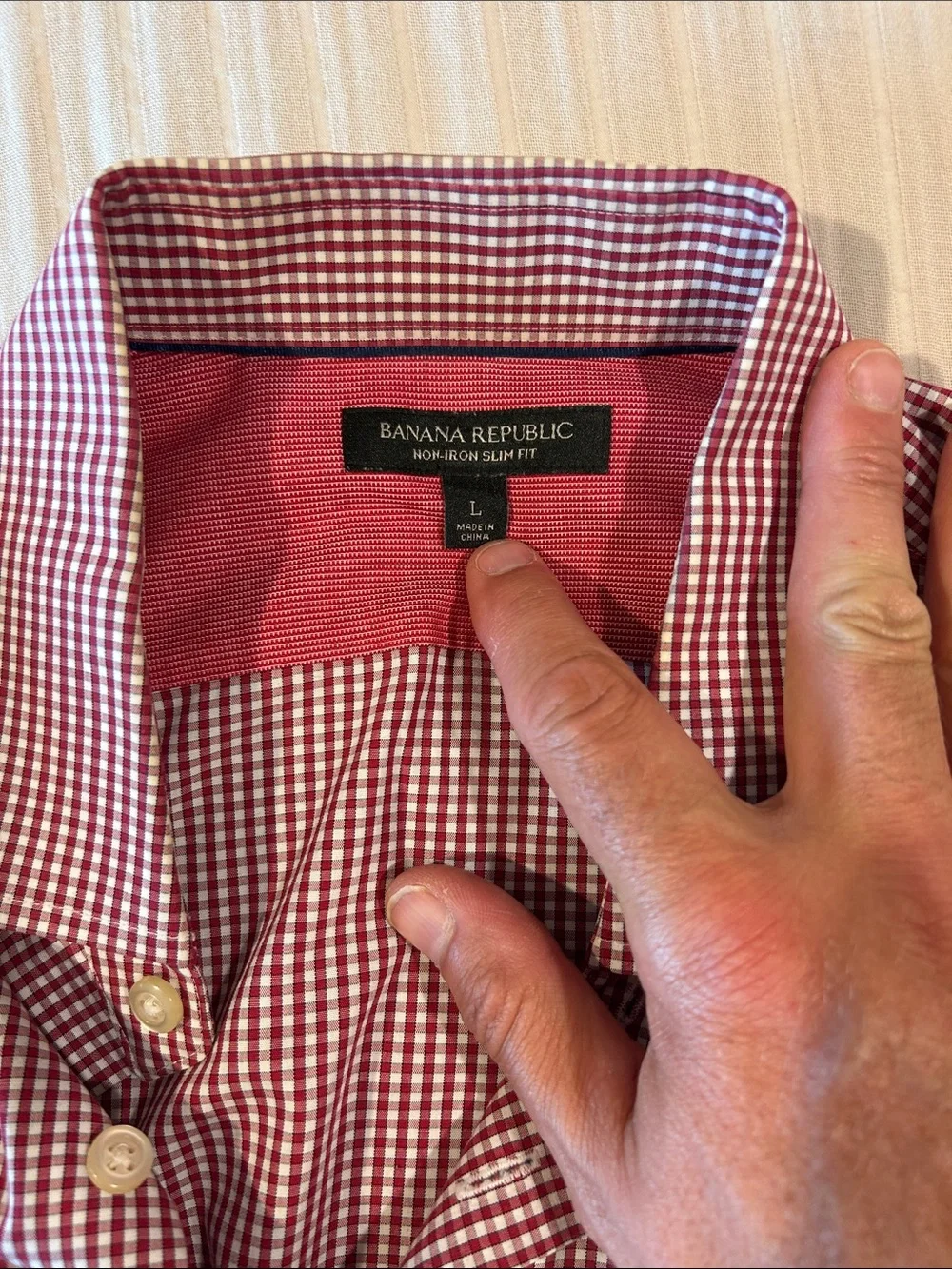 Banana Republic Red and White Micro-Check Dress Shirt